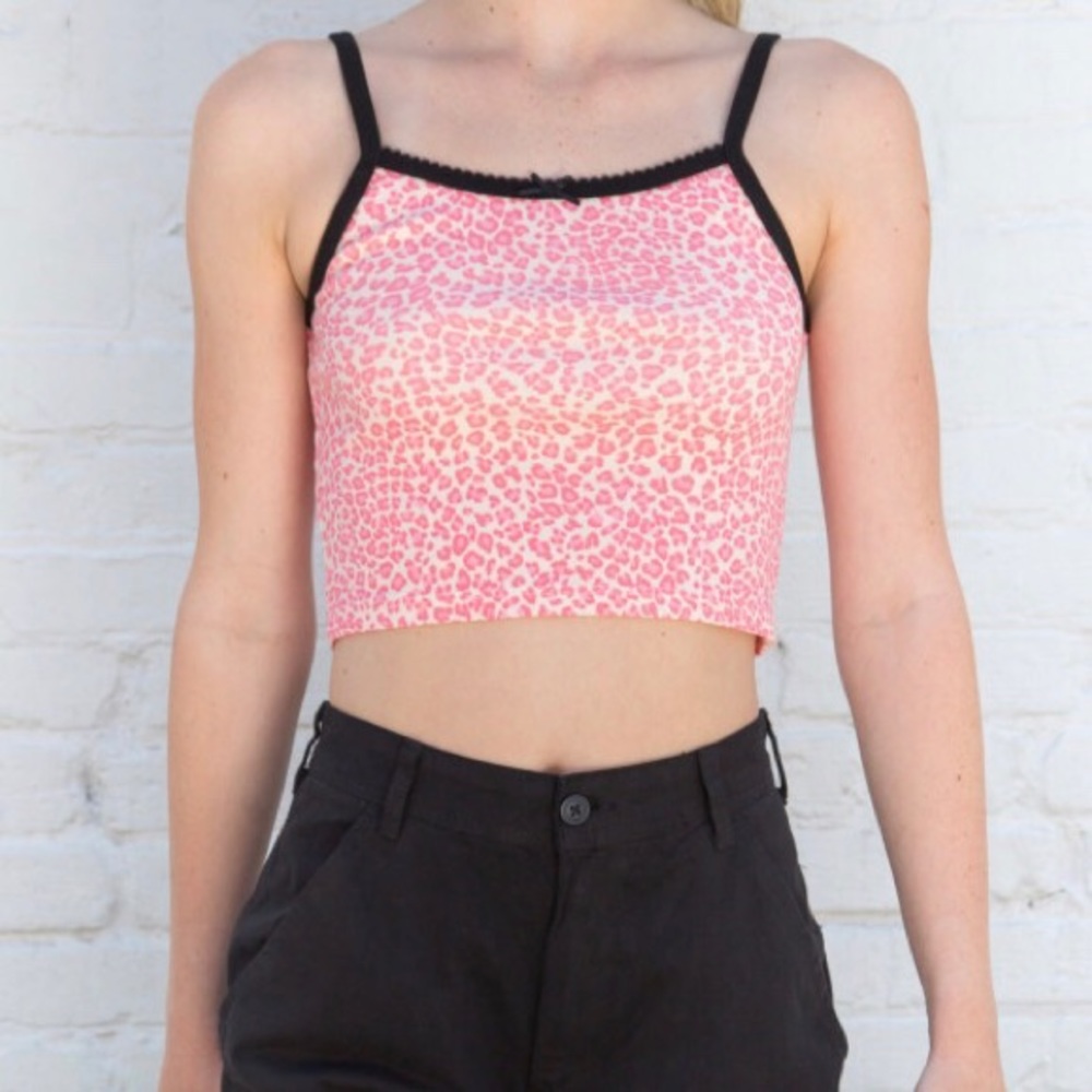 brandy melville pink cheetah belle bow tank top
